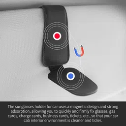 kipsome Sunglass Holder for Car Sun Visor, Magnetic Leather Glasse Eyeglass Hanger Clip Black Car Sunglass Clip Holder image 4