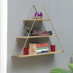 woodenmood Mango Wood and Metal Triangle Book shelf in Natural Finish by Wooden Mood image 1