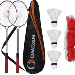 omsan 2 Pieces Aluminium Badminton Racket with Net 3 Pieces Feather Shuttles Badminton Kit-picture-27