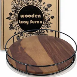 mtank Utensil Kitchen Rack Lazy Susan Kitchen Counter Organizer | Rotating Spice Masala Stand| Wood, Cast Iron image 4