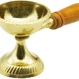 puja n pujari Brass Loban Burner Aarti Diya with Handle - Harathi Stand for Pooja Brass Table Diya image 4