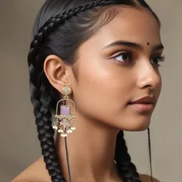 fashion theme Traditional Ethnic Mehndi Polish Jhumka Red Earring for Women & Girls Crystal Brass Earring Set, Drops & Danglers image 4