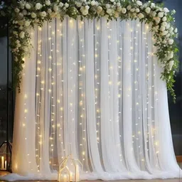 flipmate Solid White Net Decoration curtain cloth Backdrop And Led Fairy leaf Balloon-picture-19