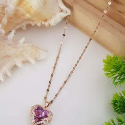 FINTO Purple zircon crystal ocean heart pendant with chain rose gold necklace Crystal Sterling Silver Plated Sterling Silver Necklace image 2