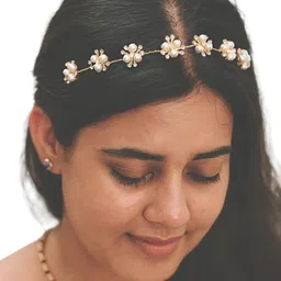 be trendy Elegant Hair Accessory Combo Pack (Hair Brooch + Bun Pins + Pearl Long Tiara) Hair Accessory Set image 5