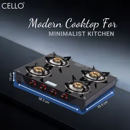 cello Regal 4 Burner Black Gas Cooktop,Toughened Glass, ISI Certified, 1 Year Warranty Glass Manual Gas Stove image 3