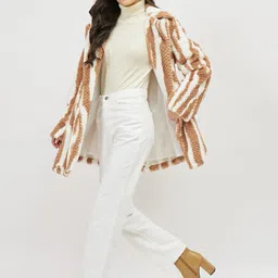 athena Faux Fur Striped Coat For Women image 4