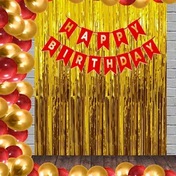 soi (54 Pcs) Red Gold Happy Birthday Toy Banner Balloons Combo for Kids Or Boys Girls Birthday Decoration Items (Red)-picture-15