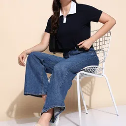 adyavastram Women Solid Polo Neck Cotton Blend Multicolor T-Shirt image 3