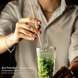 adhvik Wooden Disposable Hot & Cold Beverage Straw Stirrer Sticks-(6"inch) Wooden 15 cm Stirrer image 2