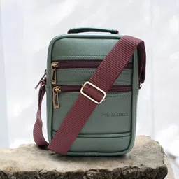 Green Men Sling Bag Stylish Sling Side Crossbody Shoulder Mobile Travel Document Bag Leather-image-36