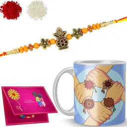 naadn Designer Rakhi with mug_NAADN288 Gold Finish Rakhi, Chawal Roli Pack, Greeting Card, Mug Set-picture-14
