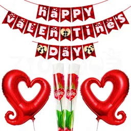 zyozique Red Valentines Day Decorations Combo Banner, Hook Heart Foil Balloons(Pack Of 5)-picture-12