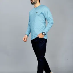 sti Men Printed Round Neck Polycotton Light Blue T-Shirt image 5