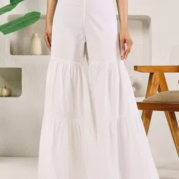 fiorra Women Relaxed White Pure Cotton Trousers-picture-26