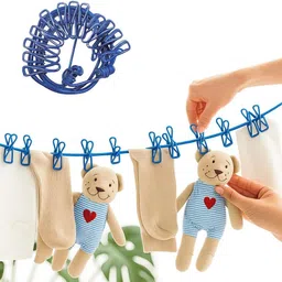 morixo Drying Rope with Hooks Elastic for Cloth Drying with 12 Clips Cloth(Pack of 1) Plastic Shirt Hanger For Shirt image 3