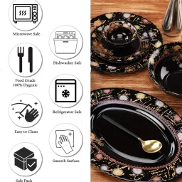 ceradeco 33 Pcs Printed Black Opalware Glossy Printed Dinner Set image 2
