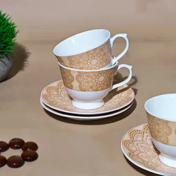 u.p.c. Bone China Cups and Saucers Premium design Set of 6 Cup & Saucer set for Kitchen & Dining image 2