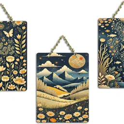 Wooden Wall Hanging with Floral Landscape | Decorative Home Decor (DWA_9659) Pack of 3-image-51
