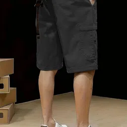 madhavista Solid Men Dark Grey Cargo Shorts image 5
