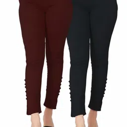 deepa Pack of 2 Women Skinny Fit Black, Brown Cotton Blend Trousers image 1