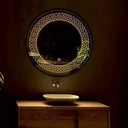 khushi decors Wall Decor LED Mirror Glass with Touch Sensor for Home Size - 21x21 Inch Bathroom Mirror-picture-10