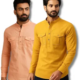 vimasuti Pack of 2 Men Solid Pure Cotton Straight Kurta-picture-18