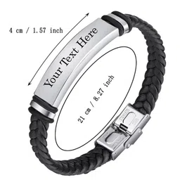 m men style Personalized Mens Custom ID Beads Engraving Names Stainless Steel Leather Bracelet for Men SBr102 image 2