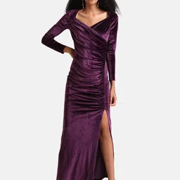Women Fit and Flare Purple Maxi/Full Length Dress-image-2