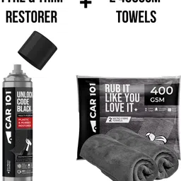 car101 Microfiber Cleaning Cloth 400 GSM (Pack Of 2) + Tyre & Trim Restorer 250 ml Wheel Tire Cleaner image 2