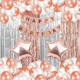 Printed Happy Birthday Decoration Combo Kit with Banner Balloons curtain Boys Kids Girls Balloon-image-0