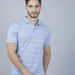 proriders Men Striped Polo Neck Cotton Blend Blue T-Shirt-picture-26