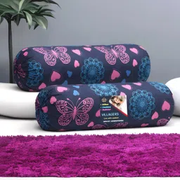 villagers Microfibre Bolster Pack of 2 Geometric Butterfly & Heart Print Design-picture-18