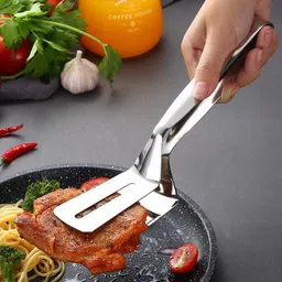 mobfest PT-01 Stainless Steel High Quality Food Flipping Clip Double Sided Spatula Tongs Steak Clamps Spatula for BBQ Cooking Beefsteak, 10 Inch 26 cm Utility Tongs-picture-18