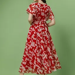 fashion2wear Women A-line Red Ankle Length Dress image 2