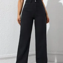 silver threads Women Straight Fit Mid Rise Black Jeans image 4