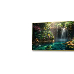 nestroots Gold Canvas Framed Woodland Waterfall Serenity Wall Painting(24X48 Inch) image 5
