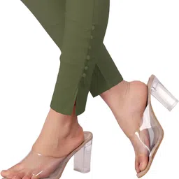 deepa Pack of 2 Women Skinny Fit Black, Light Green Cotton Blend Trousers image 4