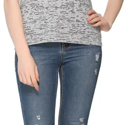 shaun Women Self Design Round Neck Cotton Blend Grey T-Shirt image 4