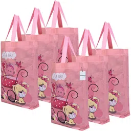 Reusable Girl-Print Shopping Bag With Handle|Pack of 6|Peach Pack of 6 Grocery Bags-image-21