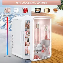 ebofab Mini Fridge 4L Portable Mini Cooler Warmer with LED Mirror ECO Noise Reduction Technology Compact and Quiet Small Fridge for Makeup 4 L Compact Refrigerator image 3