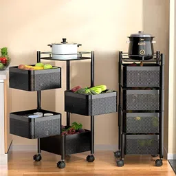 pentom 360 Kitchen Rack Rotating Stand, Basket Organizer, 4 Tier Portable Tray Iron Kitchen Trolley-picture-43