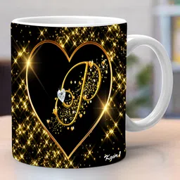 kgvr1 "Letter P With Star Black"Best Gift For Him And Her A True Love|Printed Ceramic Coffee Mug image 1