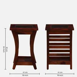 woodsworth from pepperfry Domitz Sheesham Wood End Table In Honey Oak Finish With Glass Top image 2