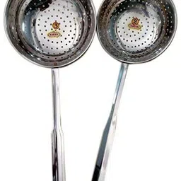 gtr Skimmer - Silver Pava Jhara Kitchen King Stainless Steel Jhara/Skimmer/Strainer Steel Frying Spoon/deep Fry for poori/sabzi/Vegetables Cooking Deep Frying Basket (Silver Pack of 1) Stainless Steel Handheld Colander/Strainer with Hole Bowl/Pava Jhara (15 cm) 1 Unit (17 INCH) Collapsible Deep Frying Basket image 2