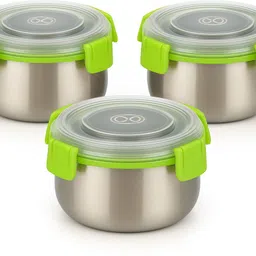 foodnfood Airtight Leakproof Durable Stainless Steel for School/Office Clip Lock 350ML 3 Containers Lunch Box-picture-26