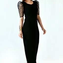 iuga Women Bodycon Black Midi/Calf Length Dress image 3