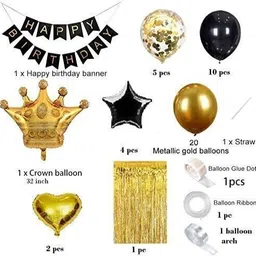tejal trader Banner, Crown, Black & Gold Birthday Party Decoration kit Combo image 2