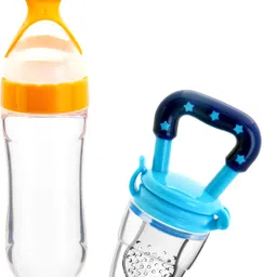 the little lookers Infant Squeezy Food Grade Silicone Bottle Feeder & Silicone Food Fruit Pacifier/Nibbler/Soother for Babies/Kids/Children (Squeezy Feeder 'Yellow' + Pacifier 'Blue') (Pack of 2) - Silicone-picture-19