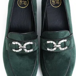Monkstory Velvet Crystal Bit Loafers – Royal Green Loafers For Men image 4